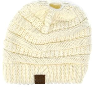C.C. White Knit Cap For Long Hair One Size Fits